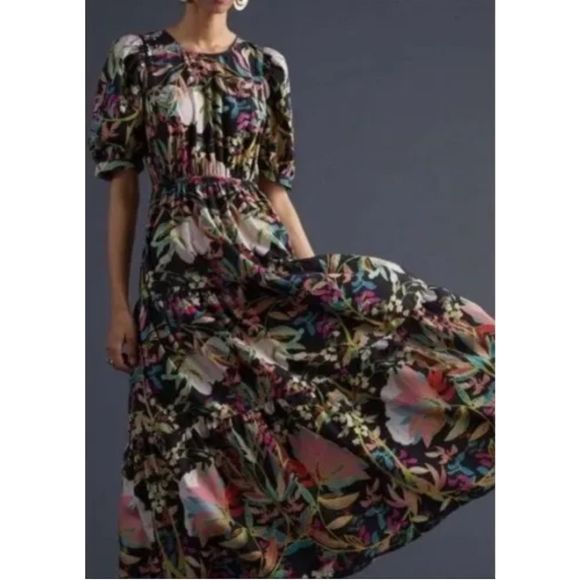 Anthropologie Dresses & Skirts - New Anthropologie x Condition Apply Floral Tiered  Maxi Dress Puff Sleeves Sz L